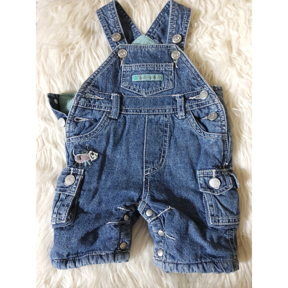 Baby Gap Fleece Lined Denim Overalls Blue Medium Wash Snap Leg Kids